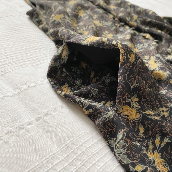 FRANK AND OAK BLACK FLORAL BELTED WIDE CROPPED LEG SLEEVELESS JUMPSUIT - XS - Picture 9 of 10